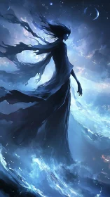 Starlit Wraith Adrift Above a Roaring Cosmic Tide.