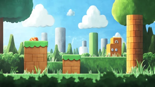 Super Mario-style Platformer Landscape with Brick Towers