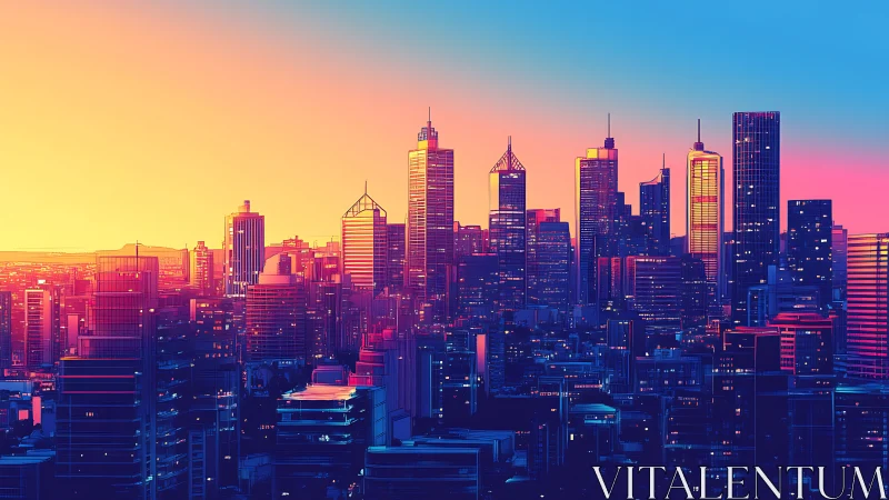 Neon dusk pours liquid sunlight across the dreaming skyline