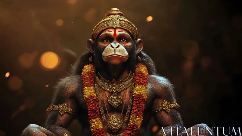 Regal monkey sage crowned in luminous ceremonial gold.