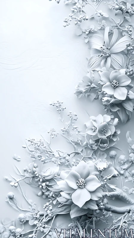 Three-Dimensional Monochromatic Floral Relief Structure with Layered Botanical Elements