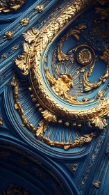 Ornate blue and gold baroque ceiling with rich carvings.