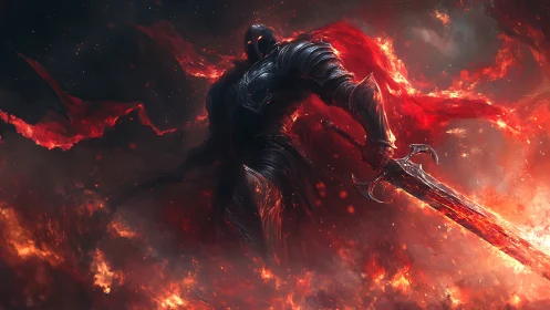 Embers crown the void knight as his molten blade awakens