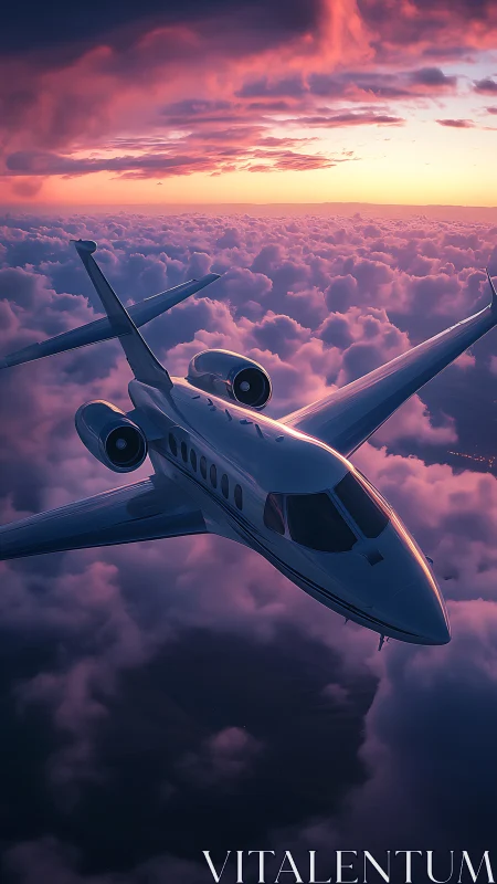 Low-light business jet over stratocumulus at civil twilight.