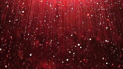 Red vertical light streaks and floating white bokeh particles