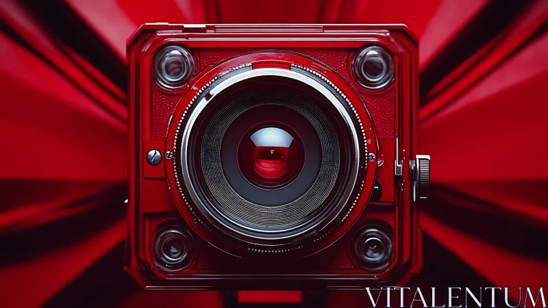Bold red retro camera lens invites a close, curious gaze