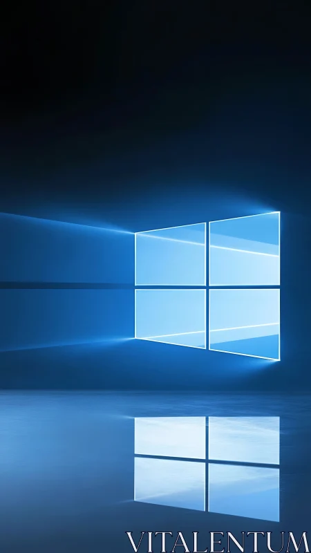 Blue window light panels with reflection on glossy surface.