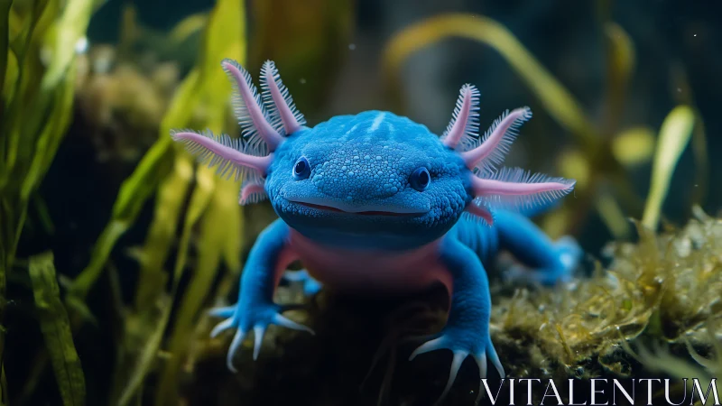 Neon lagoon axolotl posing like a tiny underwater dragon.