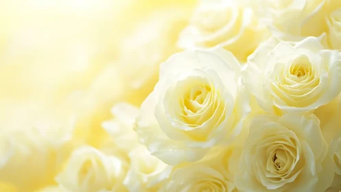 Close-up cluster of pale yellow roses with layered petals in soft focus.