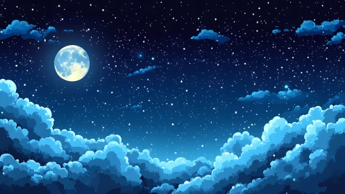Lunar-lit stratocumulus under digitally rendered starfield.