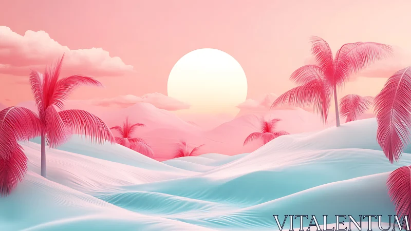 Cotton candy sunset over dreamy pastel palm dunes.