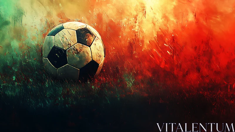 Lone soccer ball rests in vivid abstract stadium light