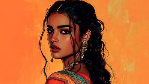 Sunlit gaze of a modern muse in bright saffron glow.