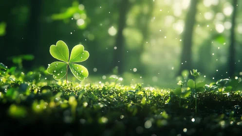 Single clover leaf stands in shallow forest depth of field