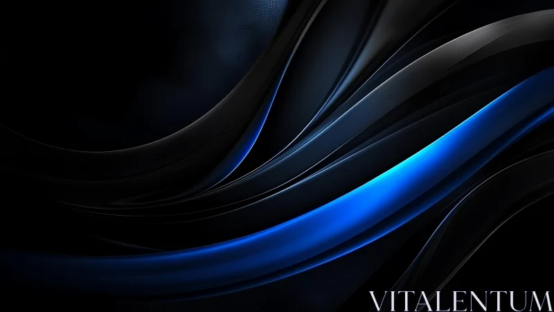 Abstract black and blue curved lines digital background design.