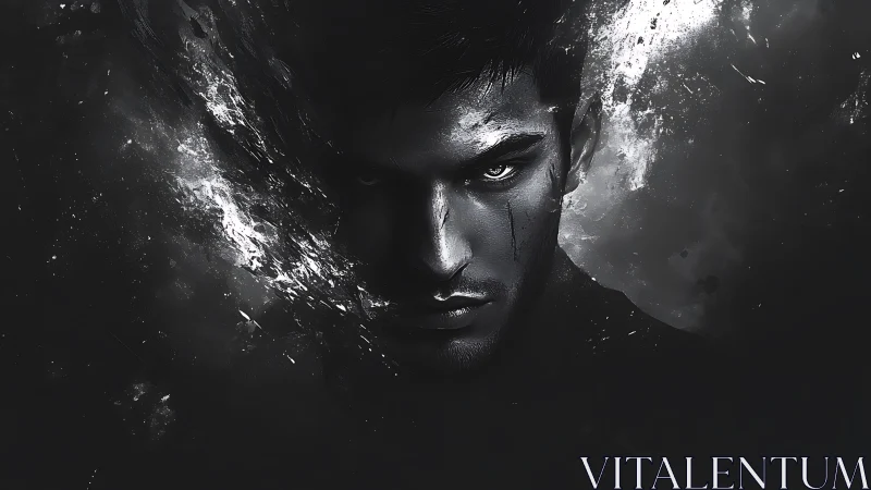 Storm-lit warrior gaze rises from the shadows and whispers