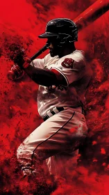 Baseball batter mid swing framed by intense red motion effects
