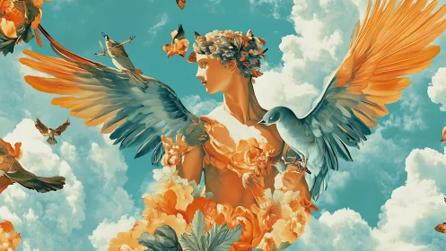 Skyward muse blossoms into wings and migrating birds of light