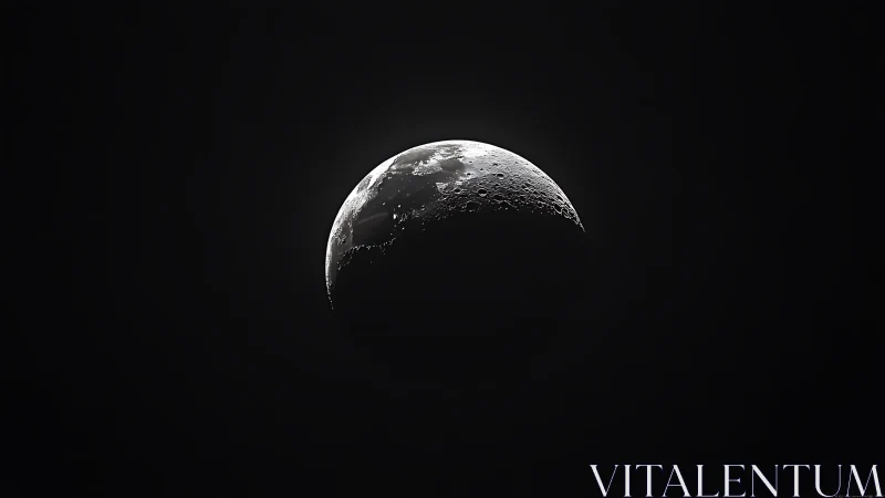 Lunar crescent with illuminated craters against dark space.