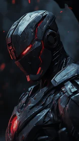 Armored dusk sentinel studies the ember-lit battlefield below