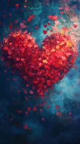 Cascading Heart Particles: Luminous Gradient Composition.