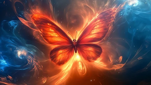 Celestial fire butterfly igniting galaxies of swirling color.