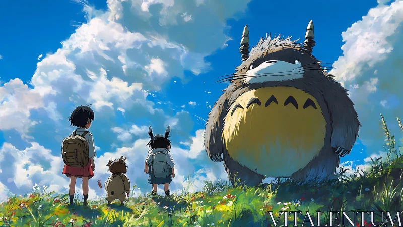 Sunny hillside meeting with a gentle forest creature friend