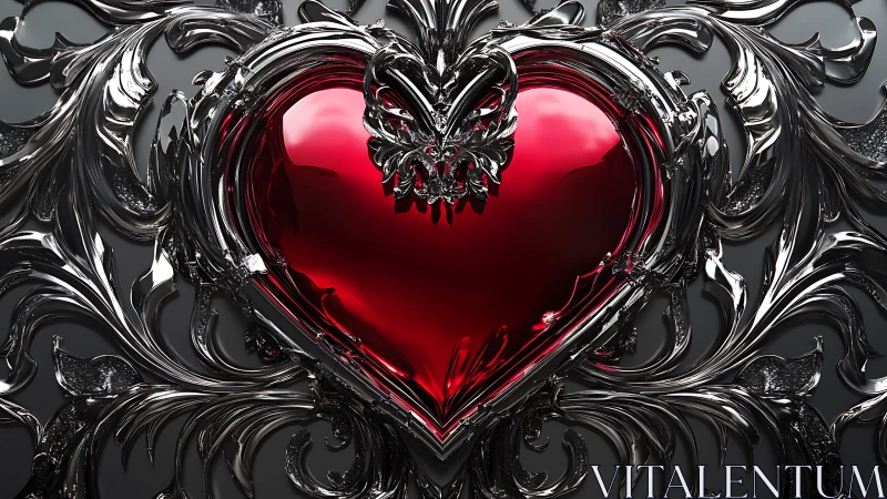 Ornate Red Heart on Dark Baroque Frame