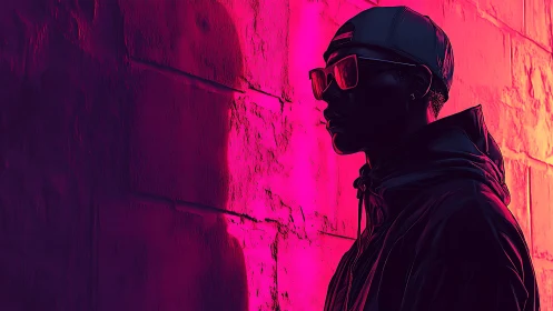 Silhouetted person in neon pink and purple side lighting