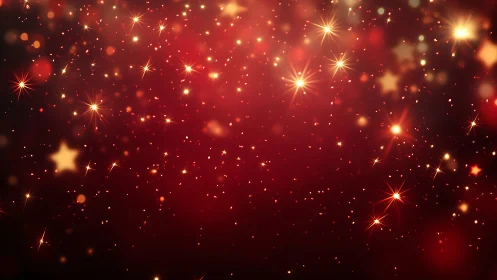 Golden holiday starlight gently sparkles on deep red