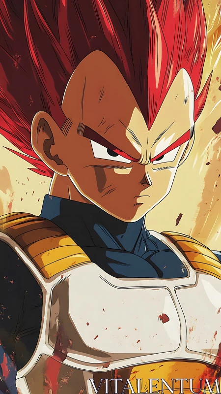 Armored anime warrior stands amid rising battle sparks