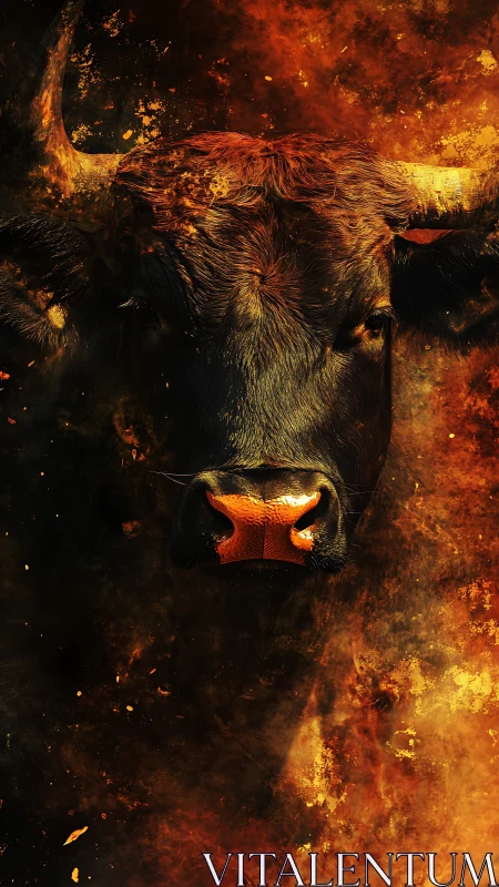 Bull head materializes through infernal fire and drifting embers