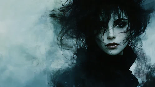 Digital portrait depicts a dark-haired figure against diffuse background