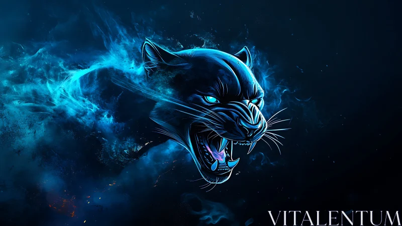 Stellar panther erupts from neon nebula with cosmic snarl