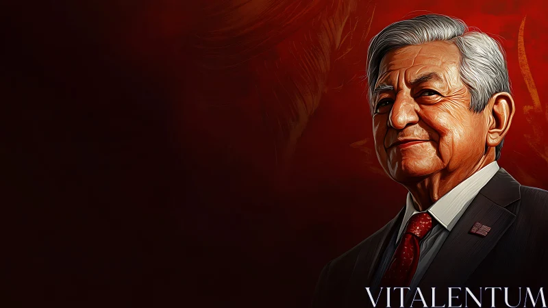 Elder statesman portrait glows against rich crimson backdrop