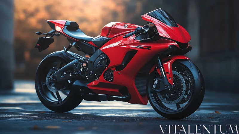 Red supersport motorcycle rendered with dramatic bokeh lighting