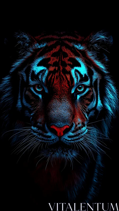 Electric blue tiger gazes forward with glowing quiet power