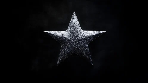 Forged silver star floating in a velvet-black void of night.