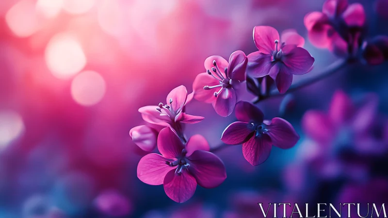 Vibrant Pink and Purple Flowers with Bokeh Lights.