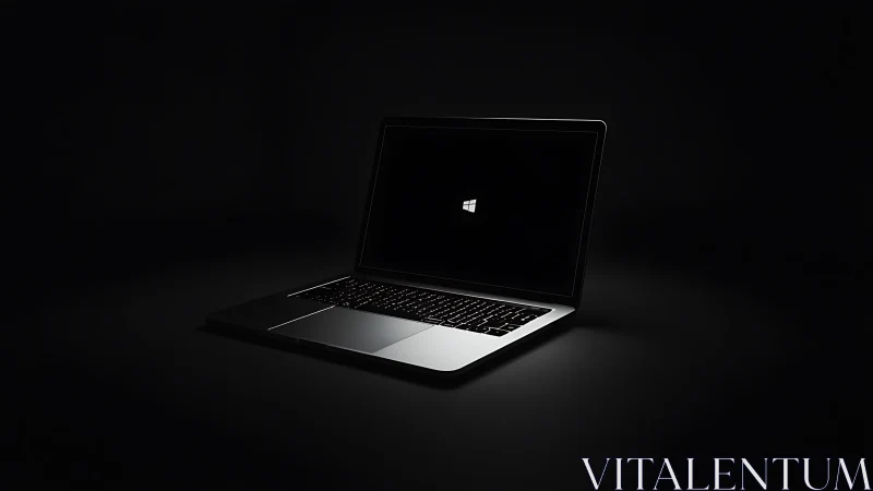 Laptop computer with Windows logo on dark background.
