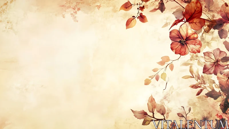 Botanical composition with autumn flora on cream background