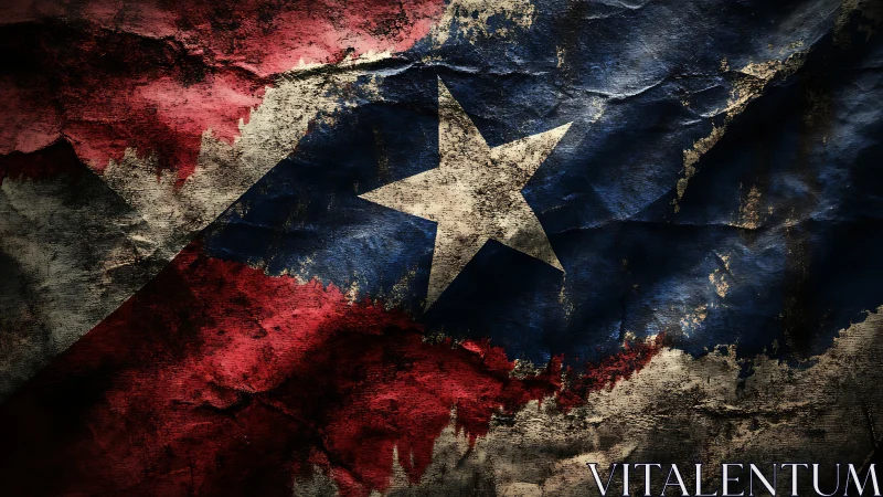 Distressed textured flag with weathered star and bold tricolor.