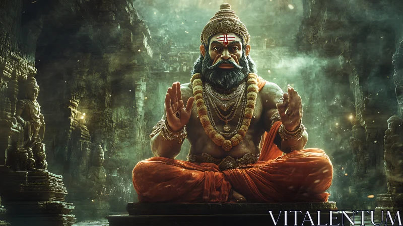 Monumental meditative deity rendered in cinematic digital detail