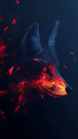 Geometric ember wolf glows against deep midnight void.