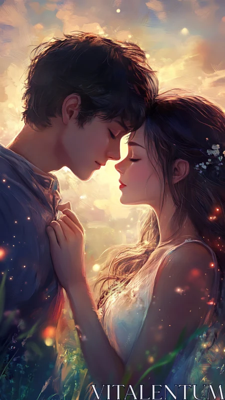 Luminescent Romance: Digital Painting of Intimate Couple Portrait.