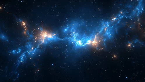 Plasma filament nebula bridge with turbulent stellar ignition.