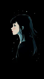 Profile of contemplative girl in minimalist dark space.