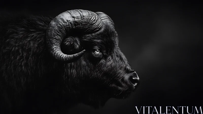 Black buffalo side profile on dark minimalist background.