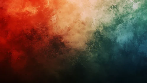 Triadic mist gradient merging fiery, neutral and teal clouds.