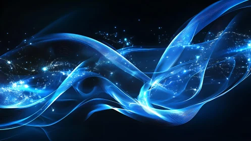 Flowing Blue Light Waves with Sparkling Abstract Energy Design.